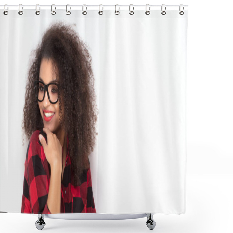 Personality  Happy Afro Girl In Red Checkered Shirt. Shower Curtains