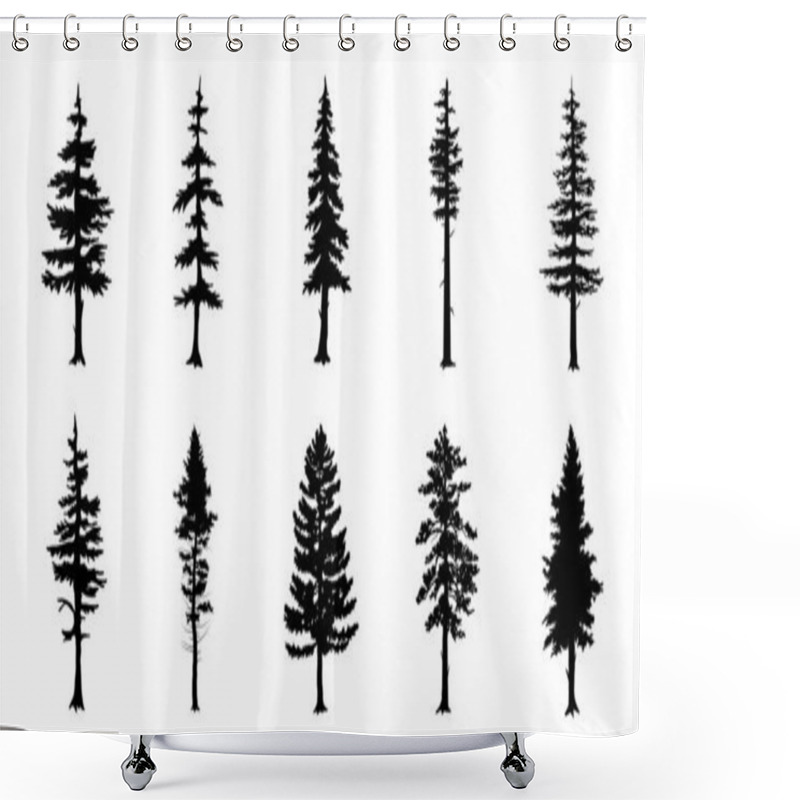 Personality  Collection Trees Silhouette Symbol Style And White Background. Can Be Used For Your Work. Shower Curtains