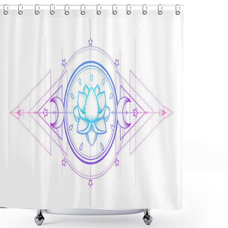 Personality  Sacred Geometry And Boo Symbol Set. Ayurveda Sign Of Harmony And Balance. Tattoo Design, Yoga Logo. Poster, T-shirt. Colorful Gradient Over Black. Astrology, Esoteric, Religion. Shower Curtains