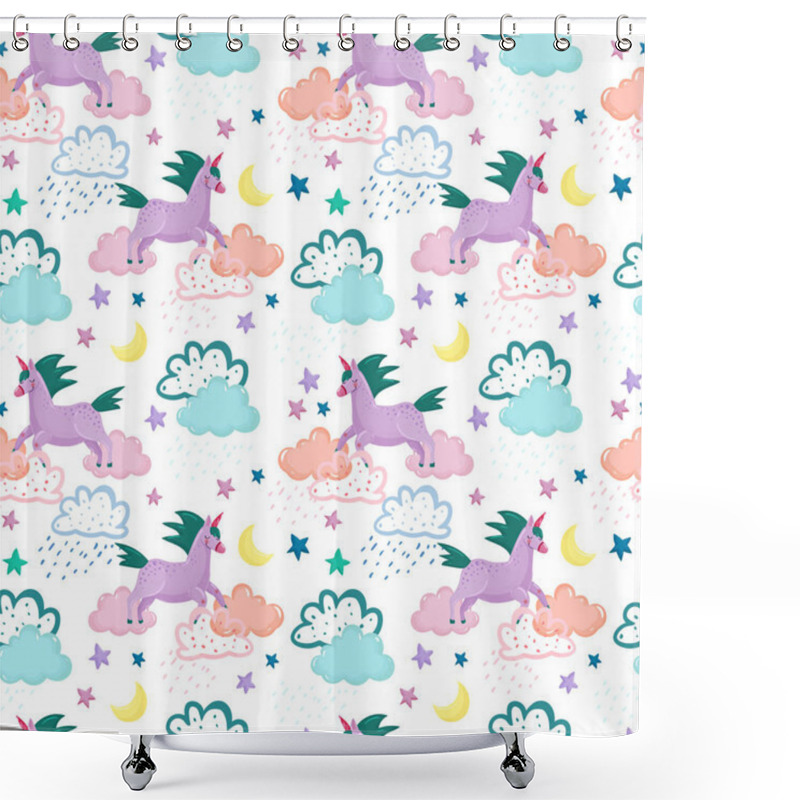 Personality  Pattern With Different Clouds And Unicorns Shower Curtains