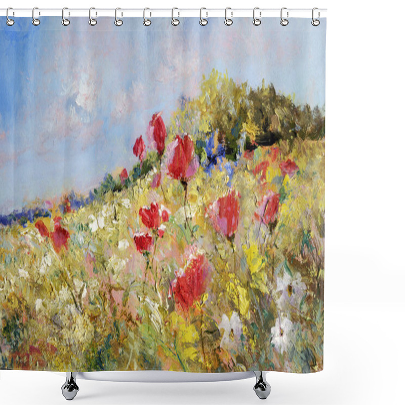 Personality  Painted Poppies On Summer Meadow Shower Curtains