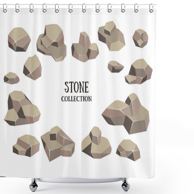 Personality  Cartoon Stone Set. Grey Rock Collection. Vector Illustration Isolated On White Background Shower Curtains