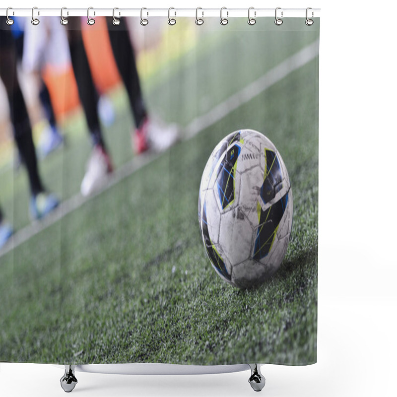 Personality  Football And Free Kick In A Green Field Shower Curtains