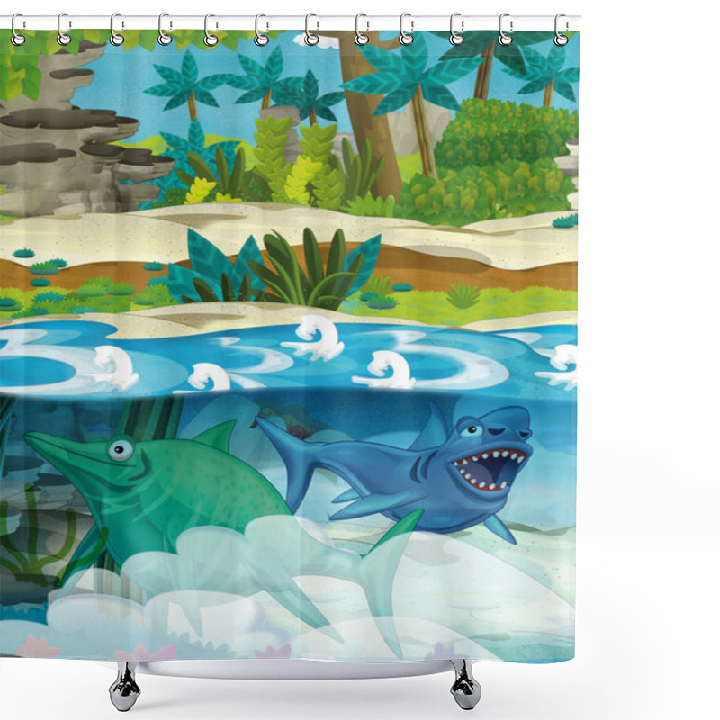 Personality  Cartoon Happy Underwater Dinosaurs  Shower Curtains