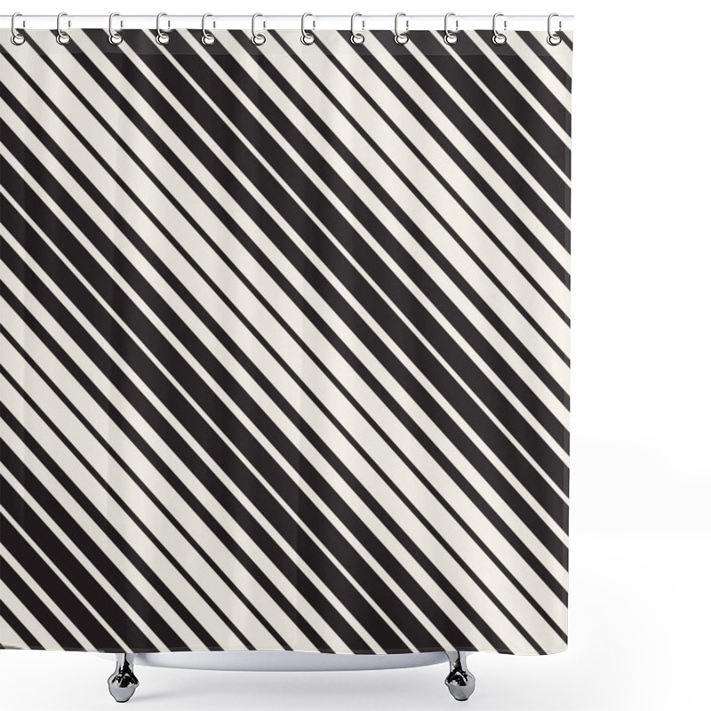 Personality  Vector Seamless Black And White Parallel Diagonal Stripes Pattern Shower Curtains