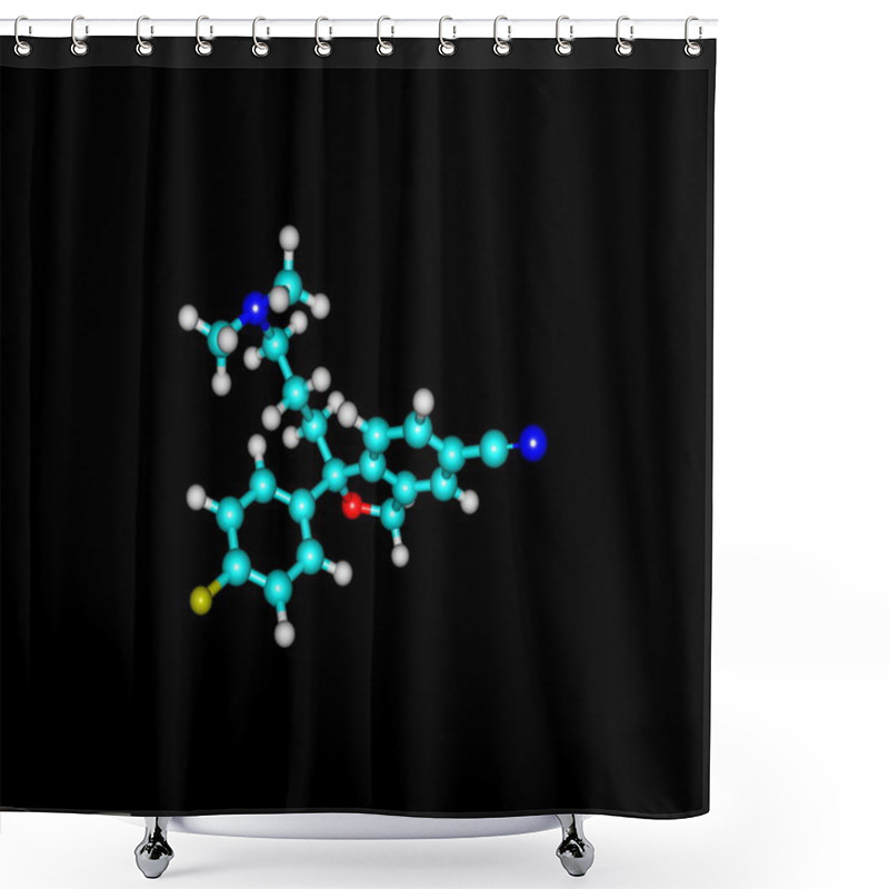 Personality  Escitalopram Molecule Isolated On Black Shower Curtains