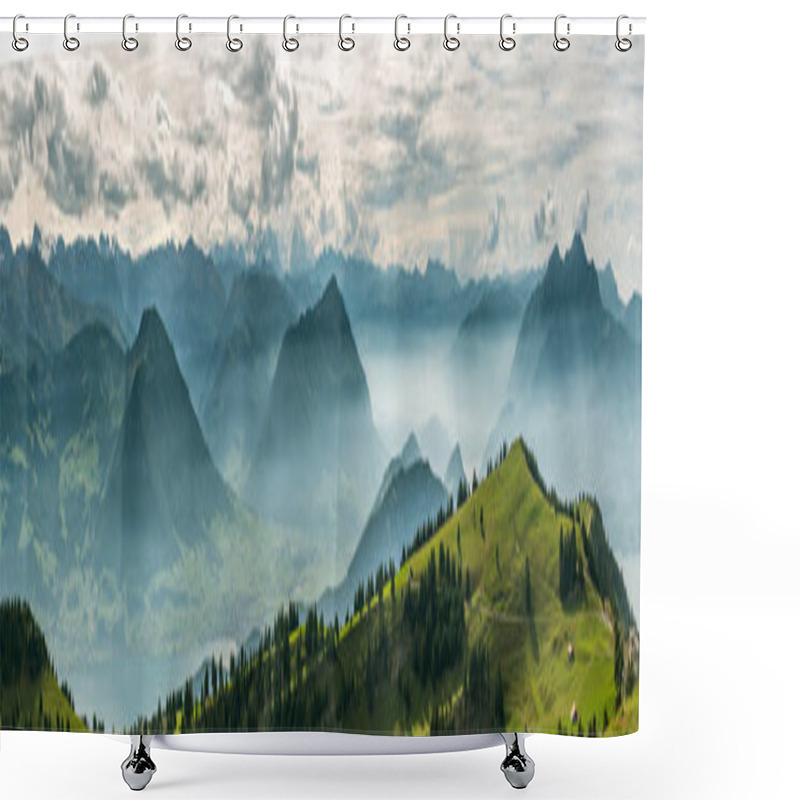 Personality  Beautiful Panoramic View On Swiss Alps Around Lake Lucerne As Se Shower Curtains