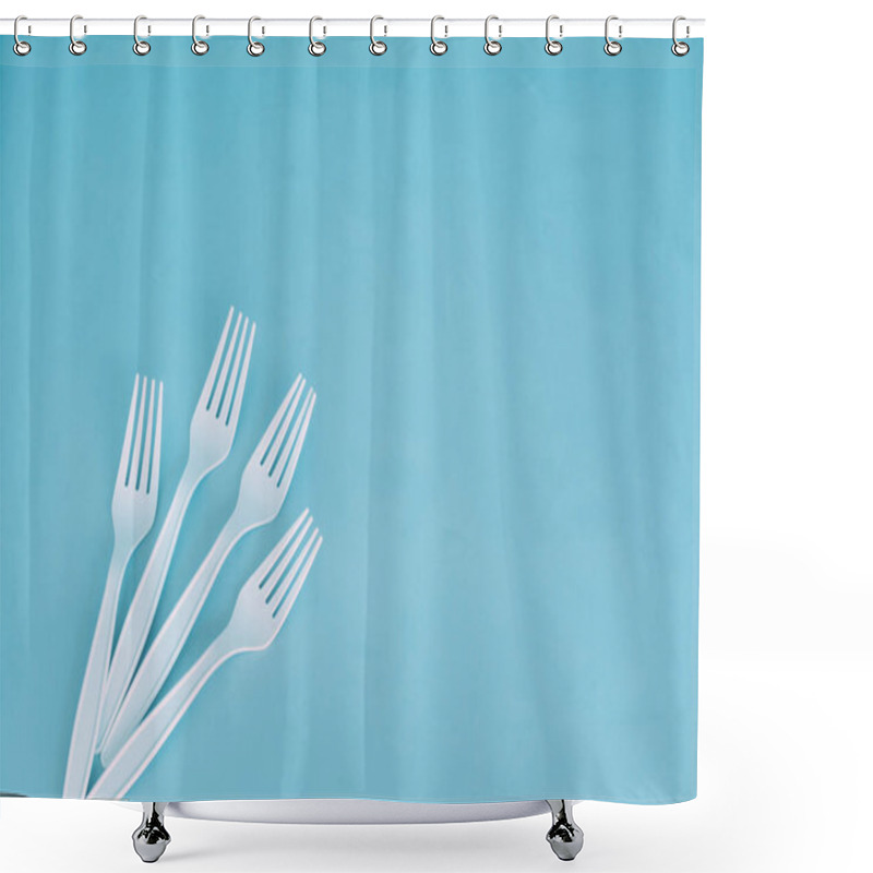 Personality  Biodegradable Plastic Spoon And Fork Made Of Starch On A Blue Background Shower Curtains