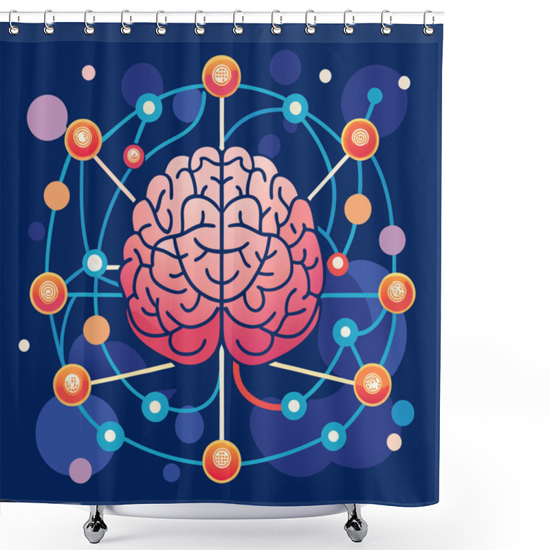 Personality  A Captivating Design Featuring AI Brains With Neural Connections Repeating In Various Sizes. This Pattern Symbolizes The Complexity, Scalability, And Interconnected Nature Of Artificial Intelligence And Neural Networks. Shower Curtains