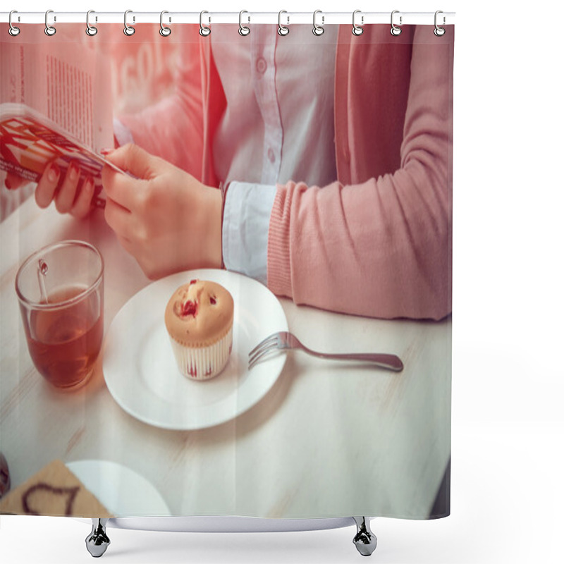 Personality  Young Woman In Cafe Shower Curtains