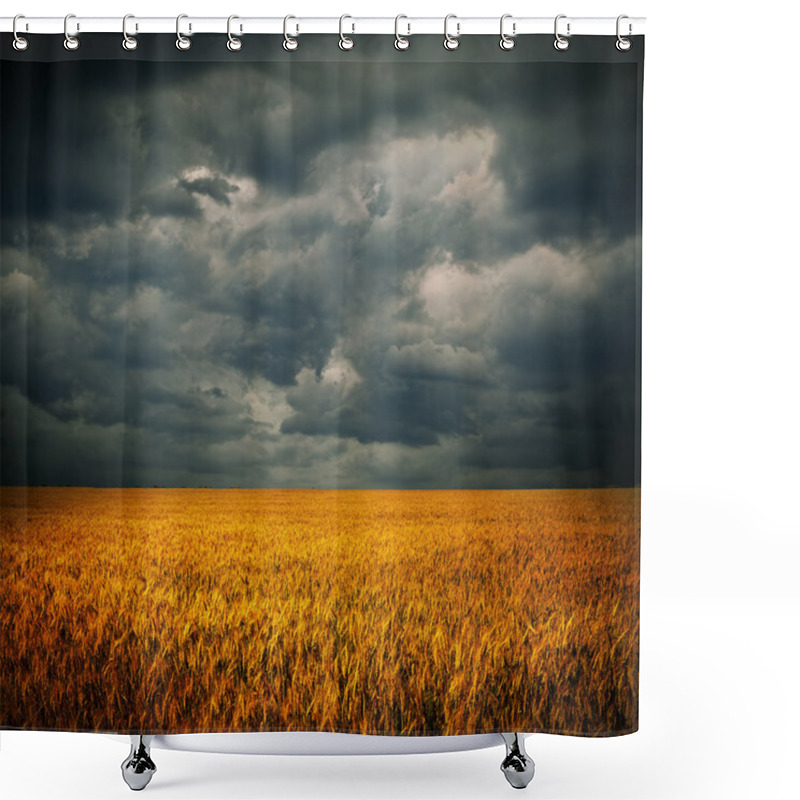 Personality  Dark Clouds Over Wheat Field Shower Curtains