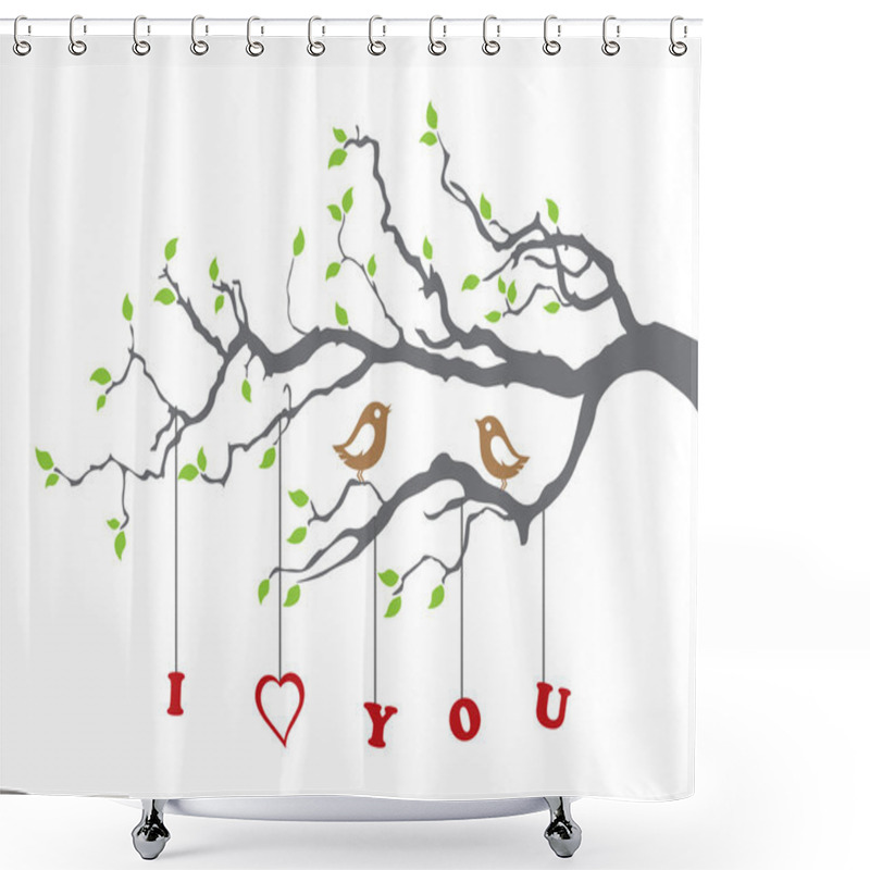 Personality  Birds In Love On A Tree Branch Shower Curtains