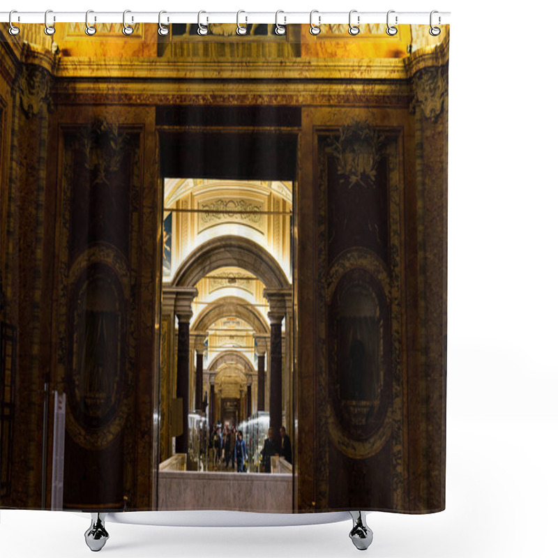 Personality  ROME, ITALY - JUNE 28, 2019: Crowd Of Tourists Walking In Old Museum With Exhibition Shower Curtains