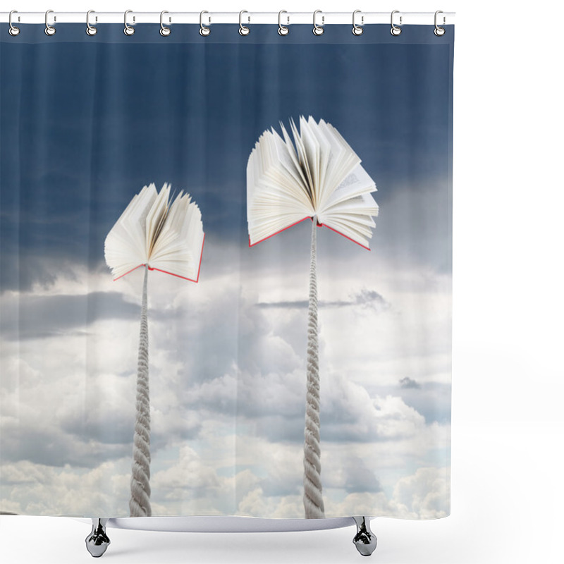 Personality  Books Tied On Ropes Soars Into Rainy Sky Shower Curtains