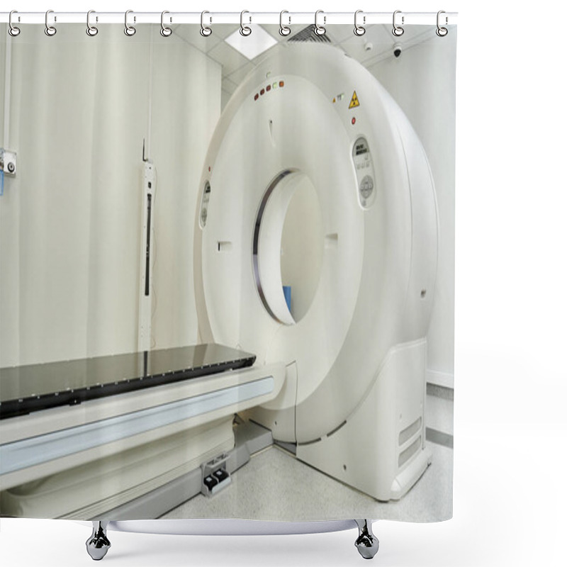 Personality  Bright, Modern Hospital Room Showing An MRI Machine Ready For Diagnostic Testing And Patient Care. Shower Curtains