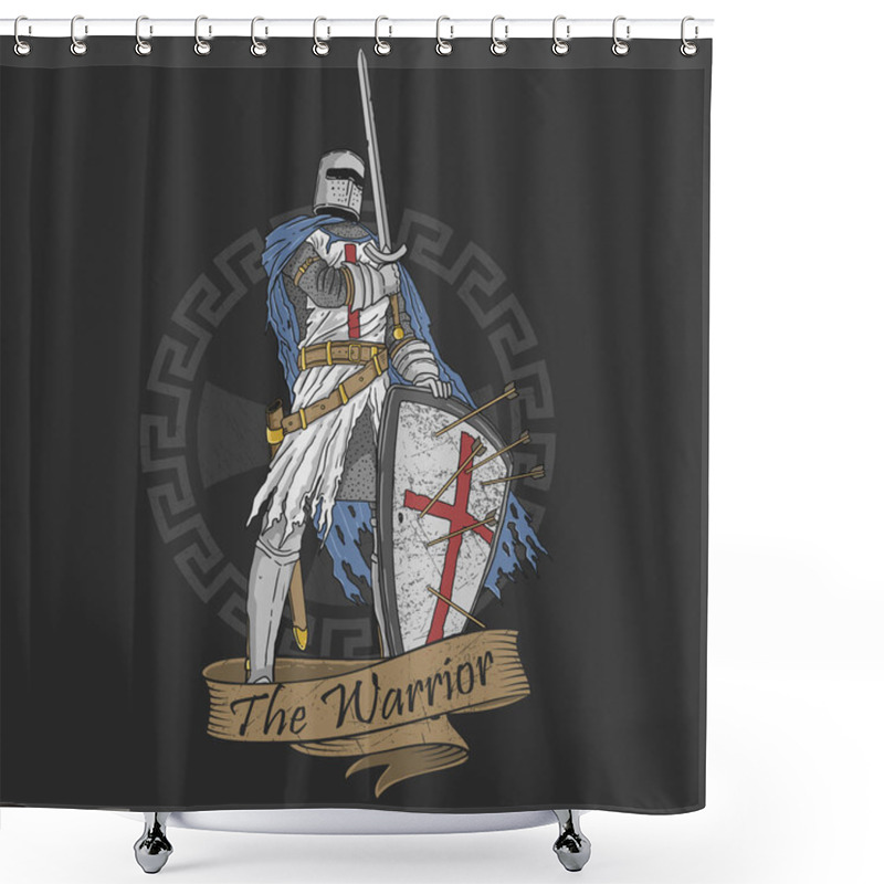 Personality  Veteran Warrior Sword And Shield Illustration Vector Shower Curtains