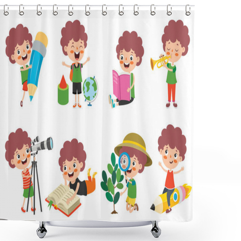 Personality  Cartoon Character Studying And Learning Shower Curtains