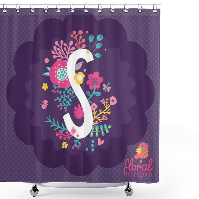 Personality  Floral Card With Letter S Shower Curtains