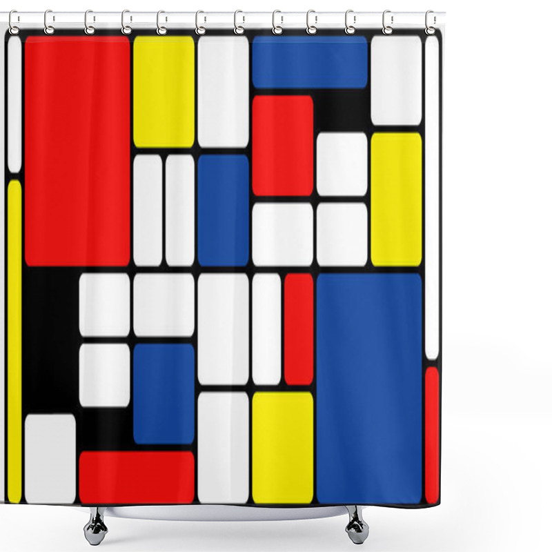 Personality  Checkered Piet Mondrian Style Emulation. The Netherlands Art History And Holland Painter. Dutch Mosaic Or Checker Line Pattern Banner Or Card. Shower Curtains