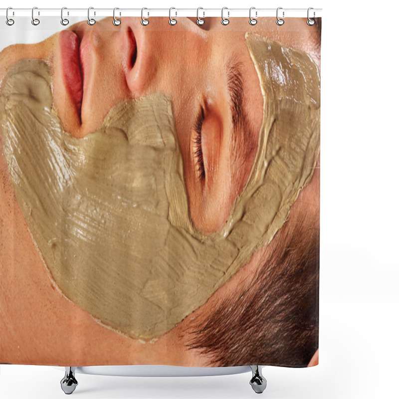 Personality  Mud Facial Mask Of Man In Spa Salon. Face Massage . Shower Curtains