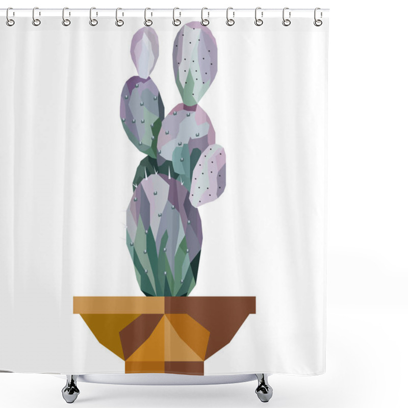 Personality  Illustration Of Cactus Tree In A Pot With Low Poly Design Vector. Gradient, Polygonal. Shower Curtains