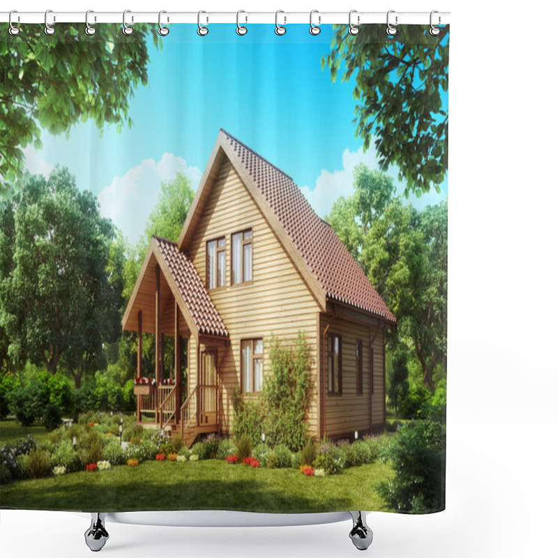 Personality  Suburban Wooden House. Cozy Home Exterior. Shower Curtains