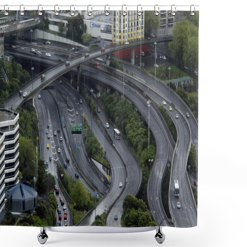 Personality  Aerial View Of Traffic On Auckland Inner City Road Shower Curtains