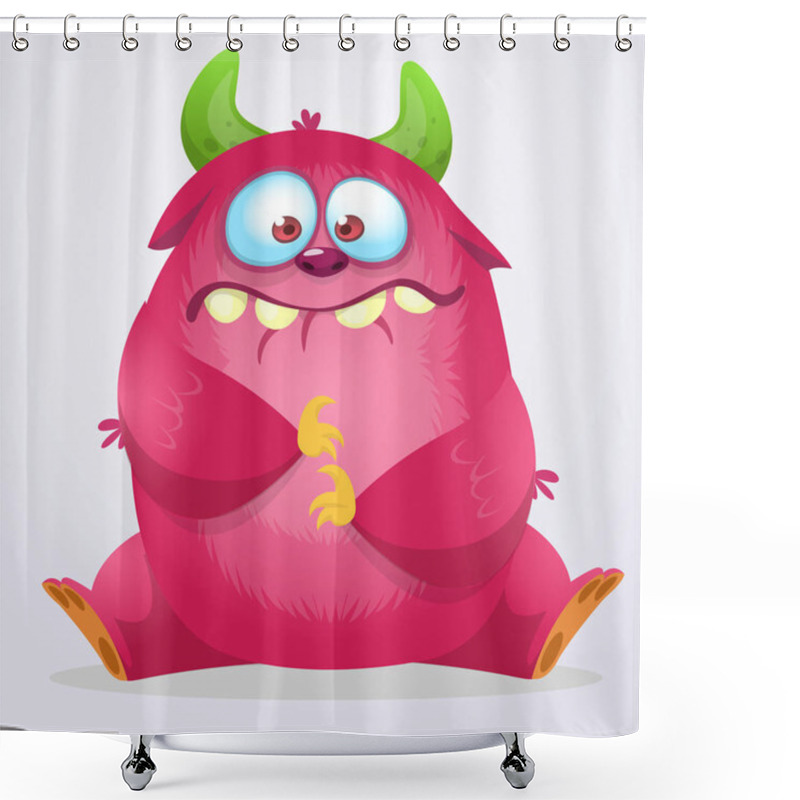 Personality  Happy Cartoon Monster. Halloween Pink Furry Monster. Big Collection Of Cute Monsters. Halloween Character. Vector Illustrations Shower Curtains