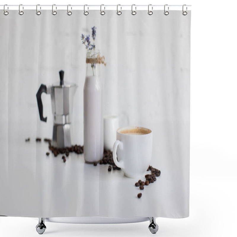 Personality  French Press And Coffee Shower Curtains