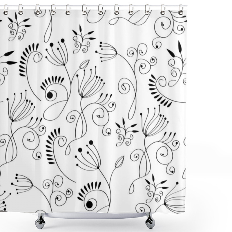 Personality  Monochrome Floral Background Shower Curtains