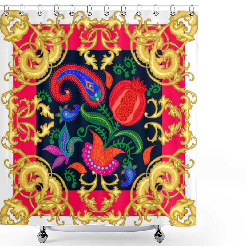 Personality  Silk Scarf With Baroque Motifs. Shower Curtains