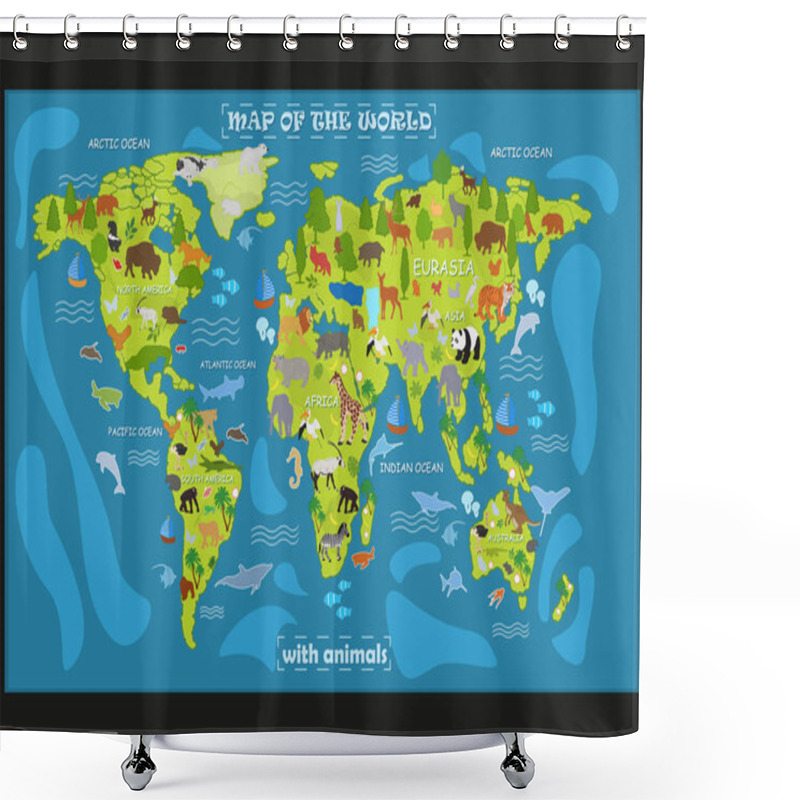 Personality  Vector Map Of Animals On A Black Background  Shower Curtains