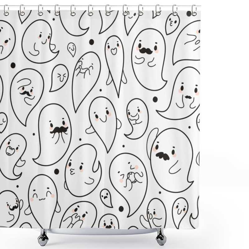 Personality  Seamless Pattern With Hand Drawn Halloween Ghosts, Vector. Shower Curtains