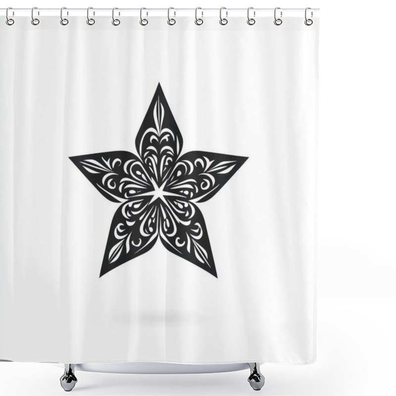 Personality  Intricate Black And White Star Design With Floral Motifs, Symbolizing Elegance And Creativity. Shower Curtains