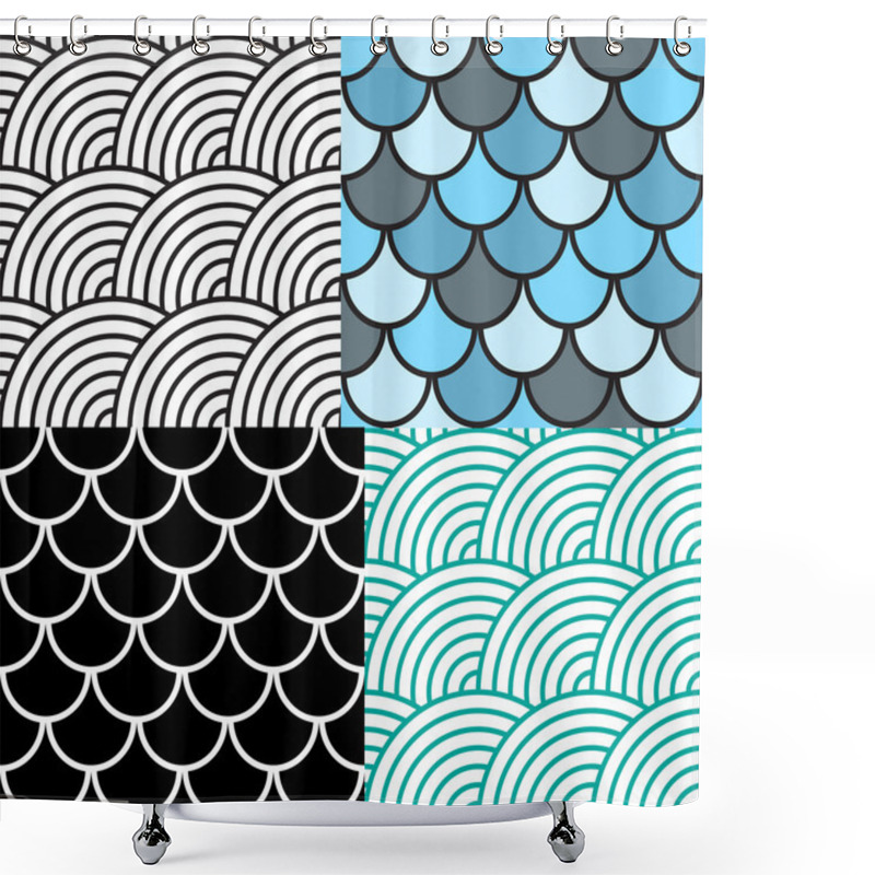 Personality  Seamless Fish Scale Pattern Set Vector Illustration Shower Curtains