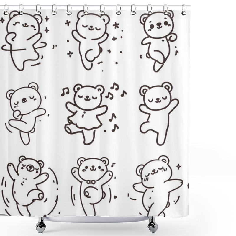 Personality  Hand Drawn Dancing Bear Characters Collection In Minimalist Line Art Style Shower Curtains