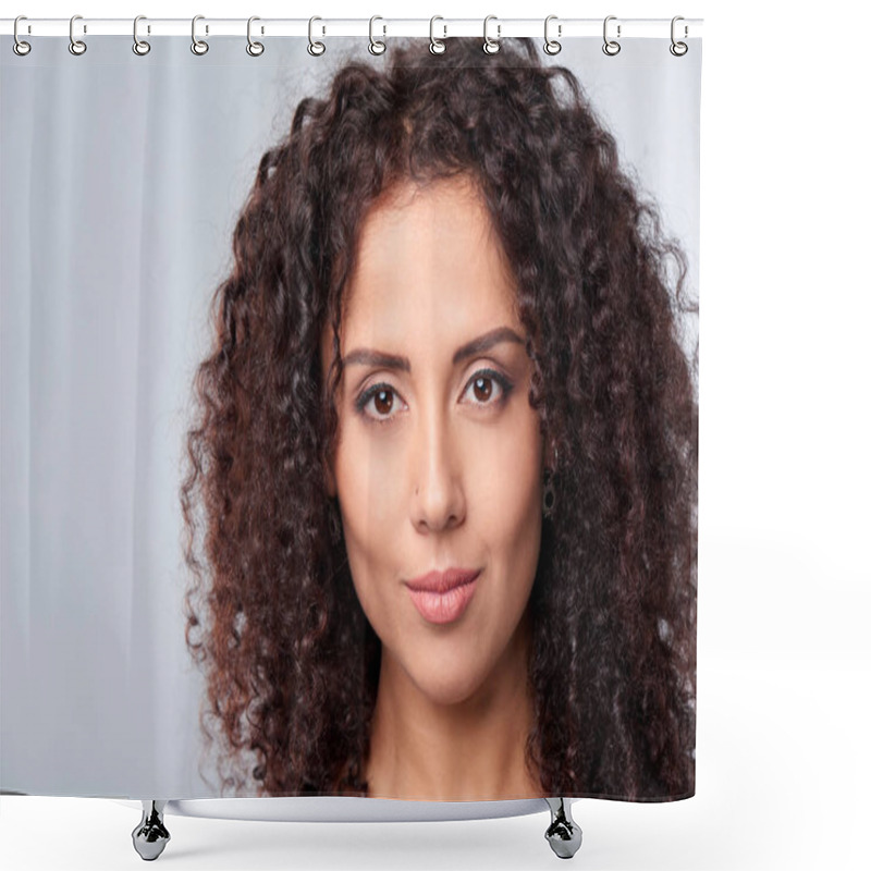 Personality  Closeup Portrait Of Curly Female Shower Curtains