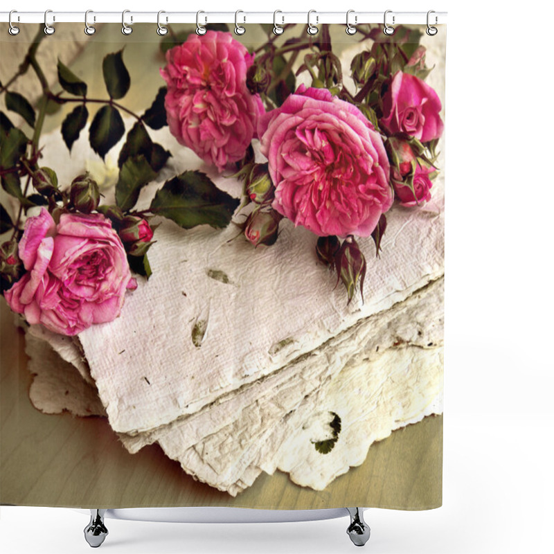 Personality  Pink Roses And Handmade Paper Shower Curtains