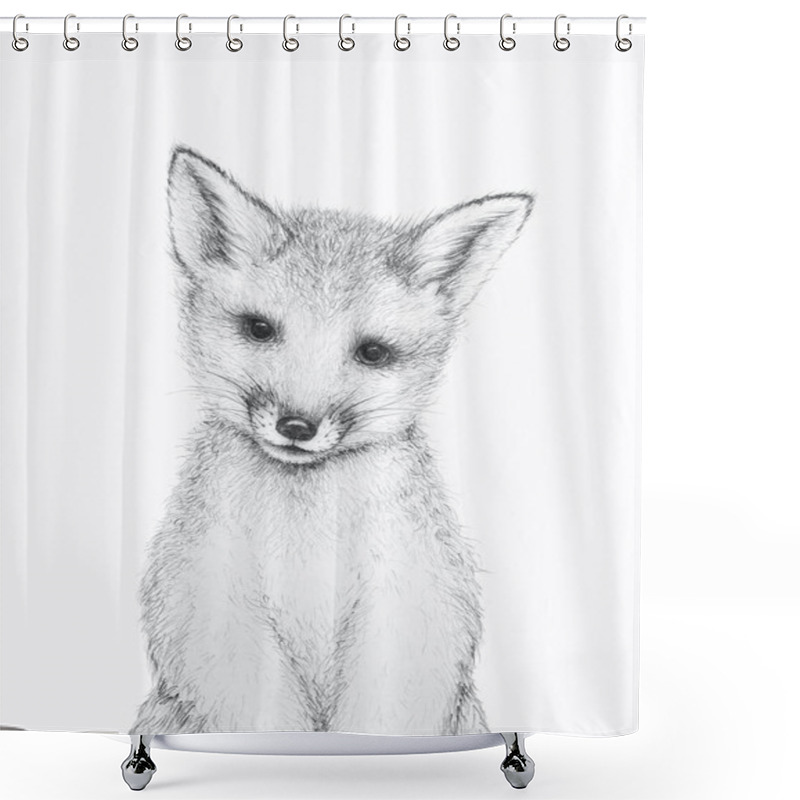 Personality  Cute Little Fox. Pencil Draw. Nursery Wall Art. Kids Art Gift. Forest Animal. White Background Shower Curtains