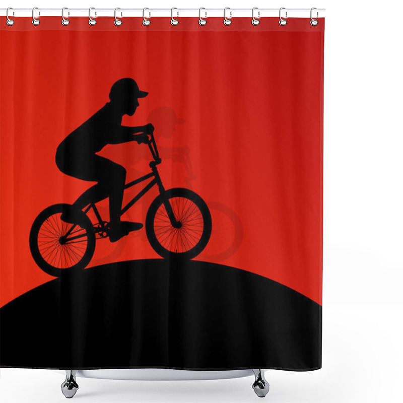 Personality  Extreme Cyclists Bicycle Riders Active Children Sport Silhouette Shower Curtains