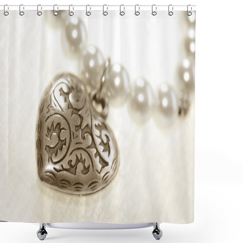 Personality  Pearl & Heart Necklace Shower Curtains