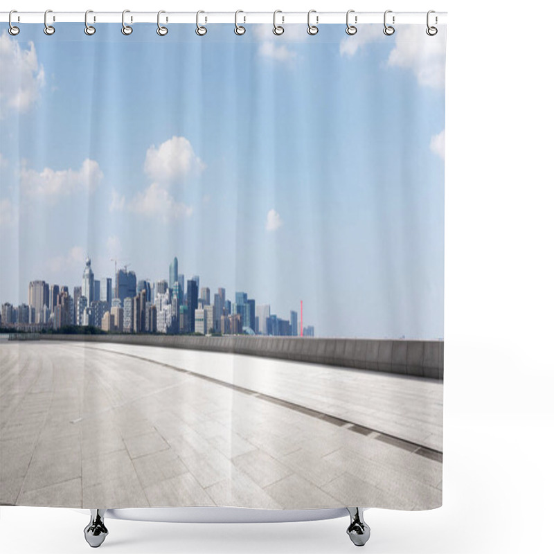 Personality  Cityscape Of Modern City From Empty Asphalt Road Shower Curtains