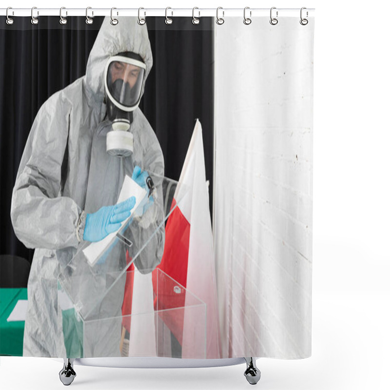 Personality  Special Hygiene Rules During The Presidential Election In Poland. Thorough Disinfection Of The Entire Polling Station. Shower Curtains