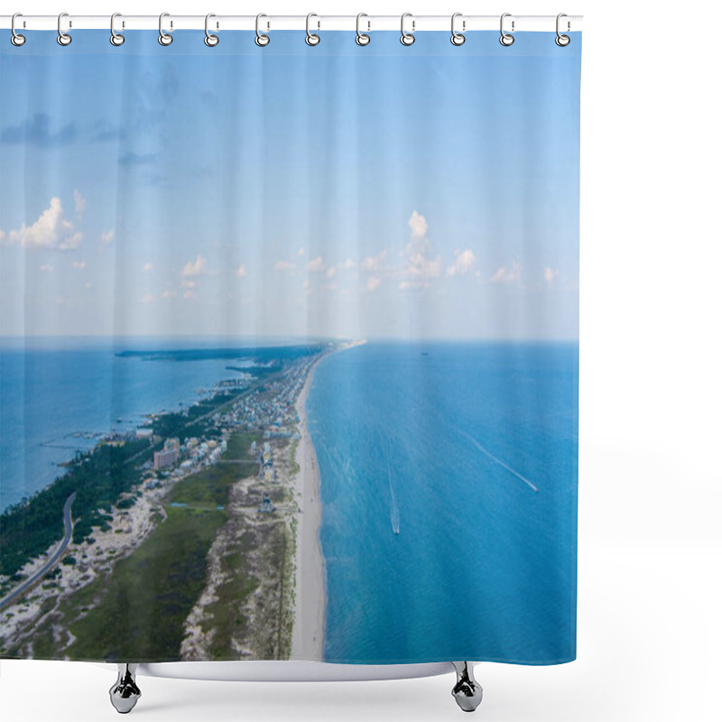 Personality  Aerial View Of Fort Morgan Beach Between Mobile Bay And The Gulf Of Mexico On The Alabama Gulf Coast In June 2022  Shower Curtains