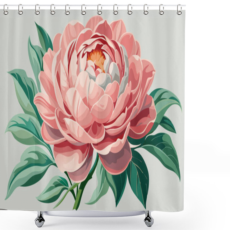 Personality  Minimalistic Pink Flower Illustration With Green Leaves On Light Green Background Shower Curtains