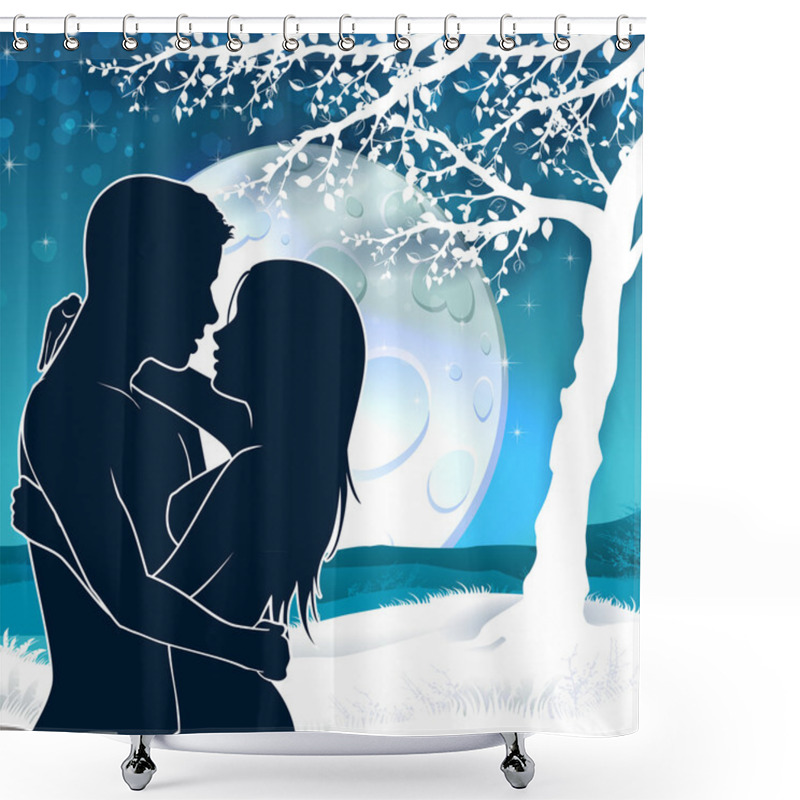 Personality  Soulmate Silhouette With Moon Shower Curtains