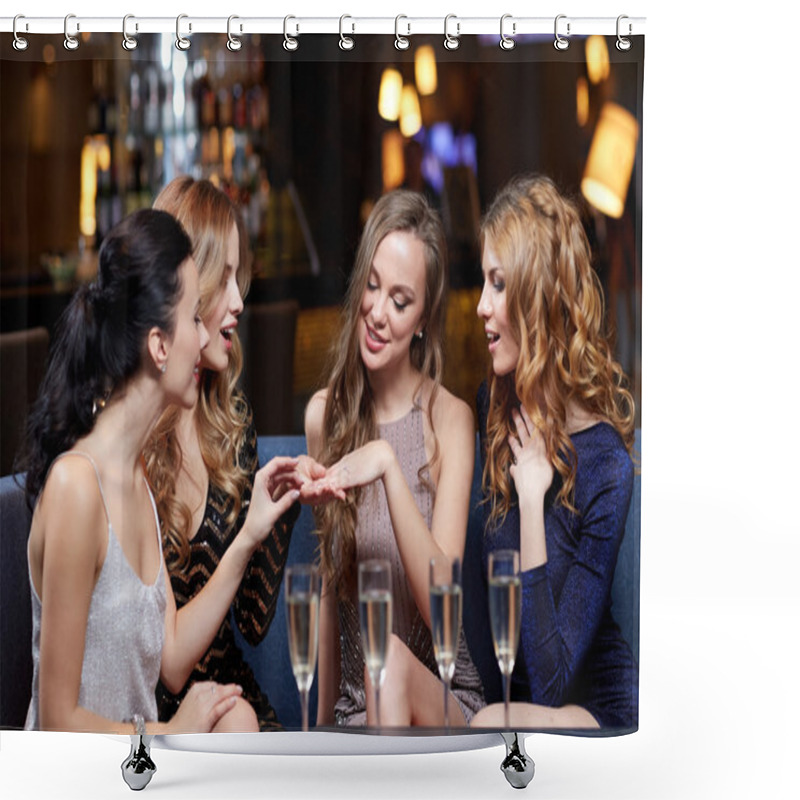 Personality  Woman Showing Engagement Ring To Her Friends Shower Curtains