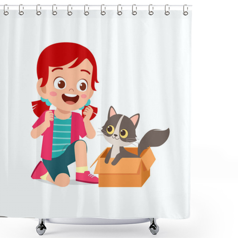 Personality  Happy Cute Little Kid Girl Play With Pet Cat Shower Curtains