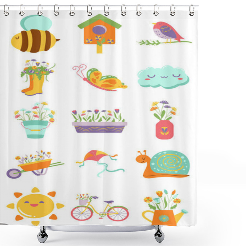 Personality  Spring Elements, Illustration Set Shower Curtains