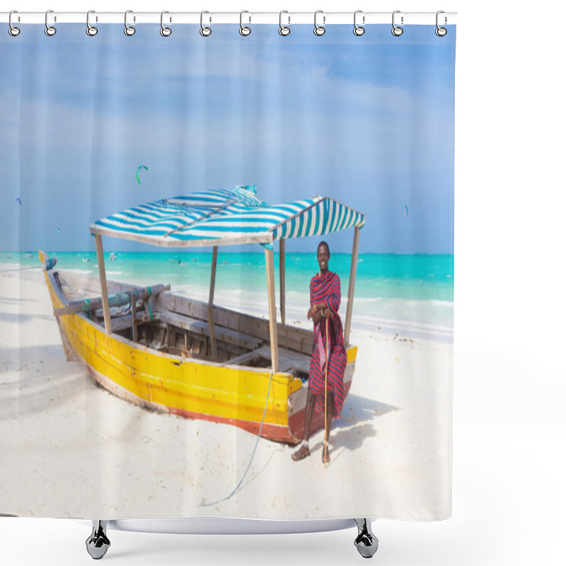 Personality  White Tropical Sandy Beach On Zanzibar. Shower Curtains